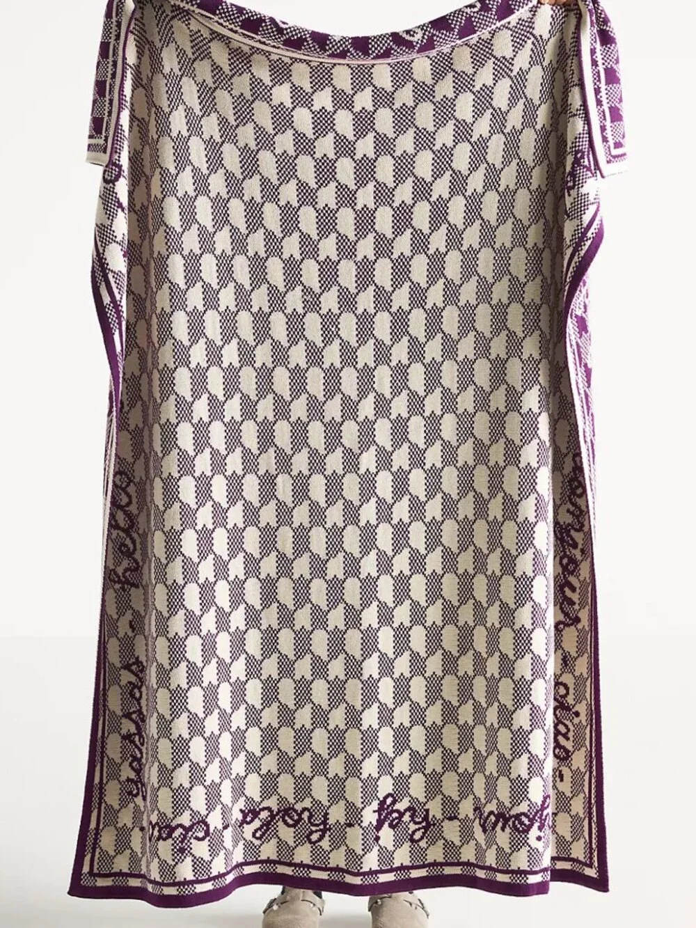 Anthropoligie Violette Cotton Knit Throw Blanket w/Text Along Border 5